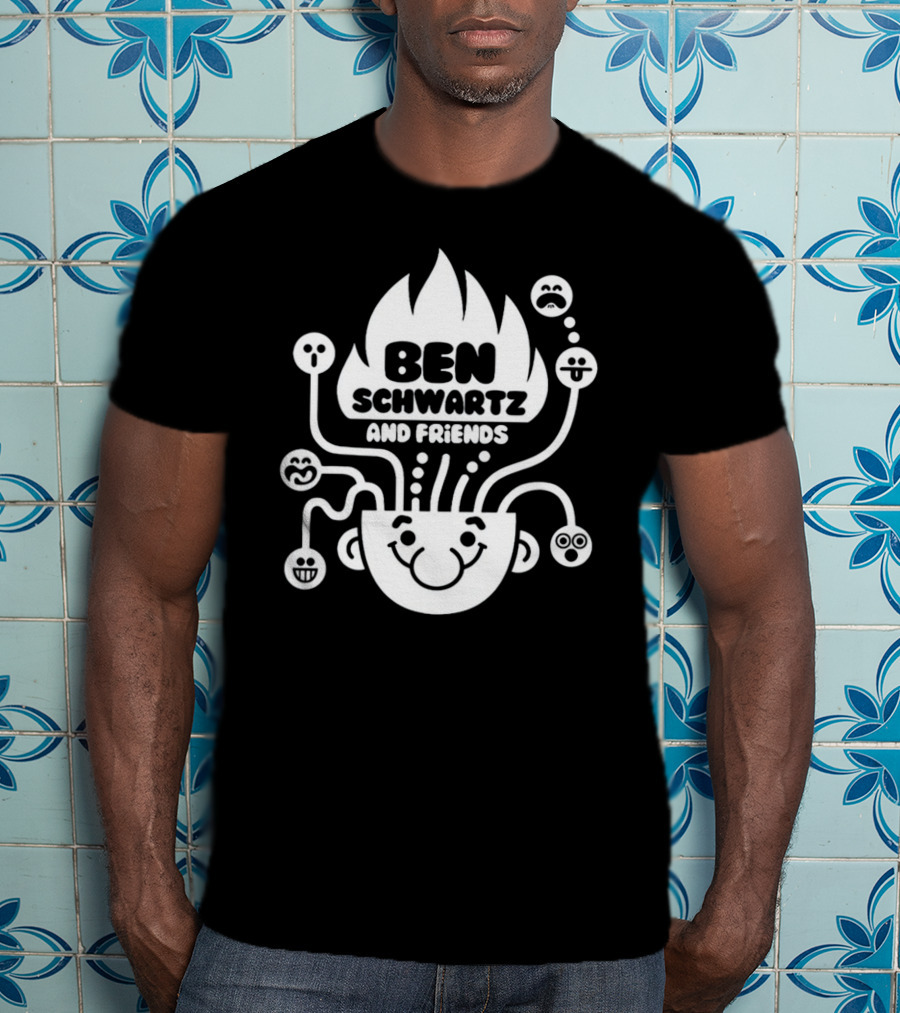 Ben Schwartz And Friends Smiling Faces Fire Head With Graphical Emotions T-Shirt