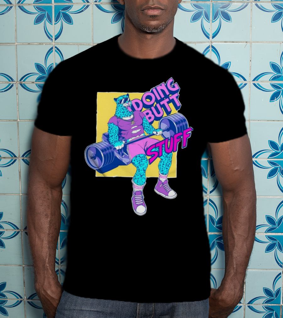 Doing Butt Stuff Leopard Lifting Weights T-Shirt