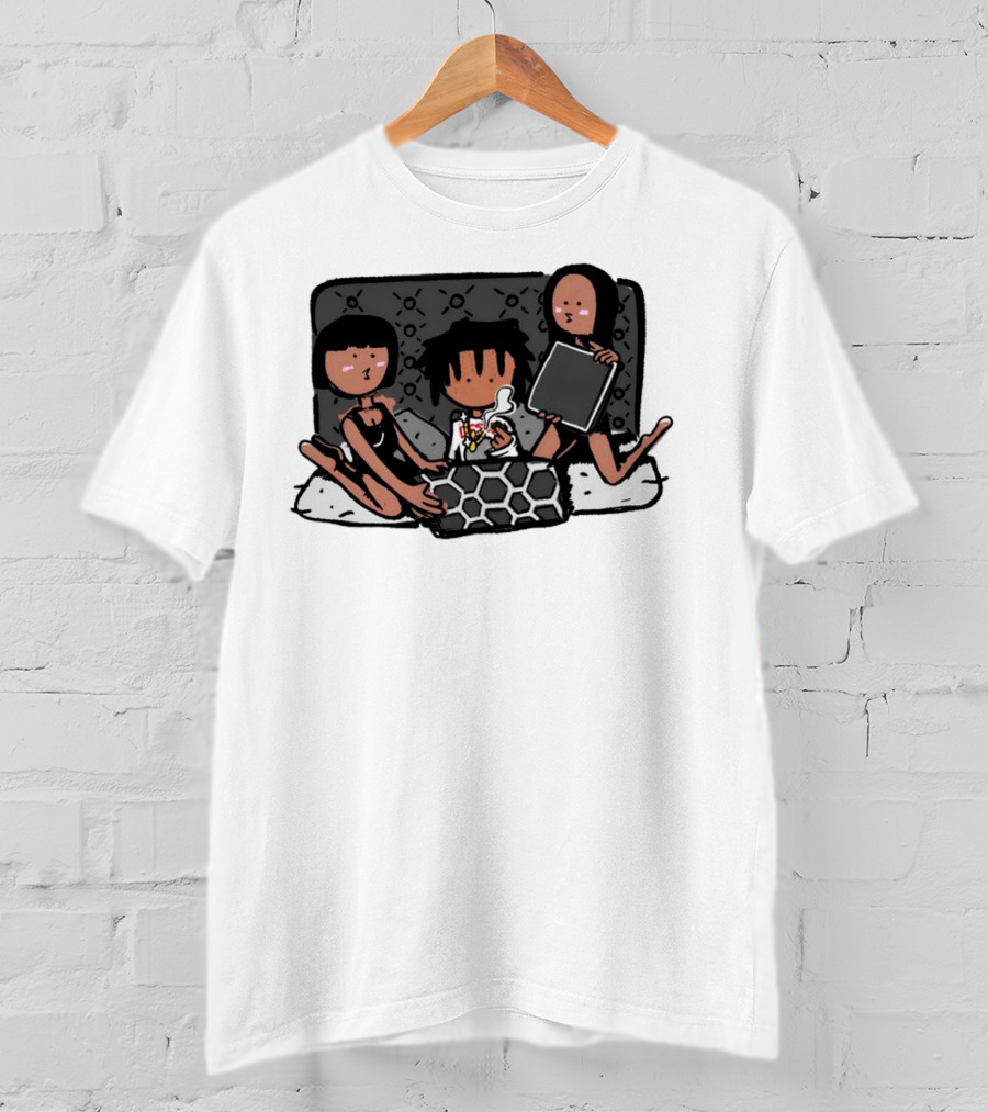 Kodone Playboi Carti Self Titled Cartoon Character With Two Figures In Black Outlines And Geometric T-Shirt