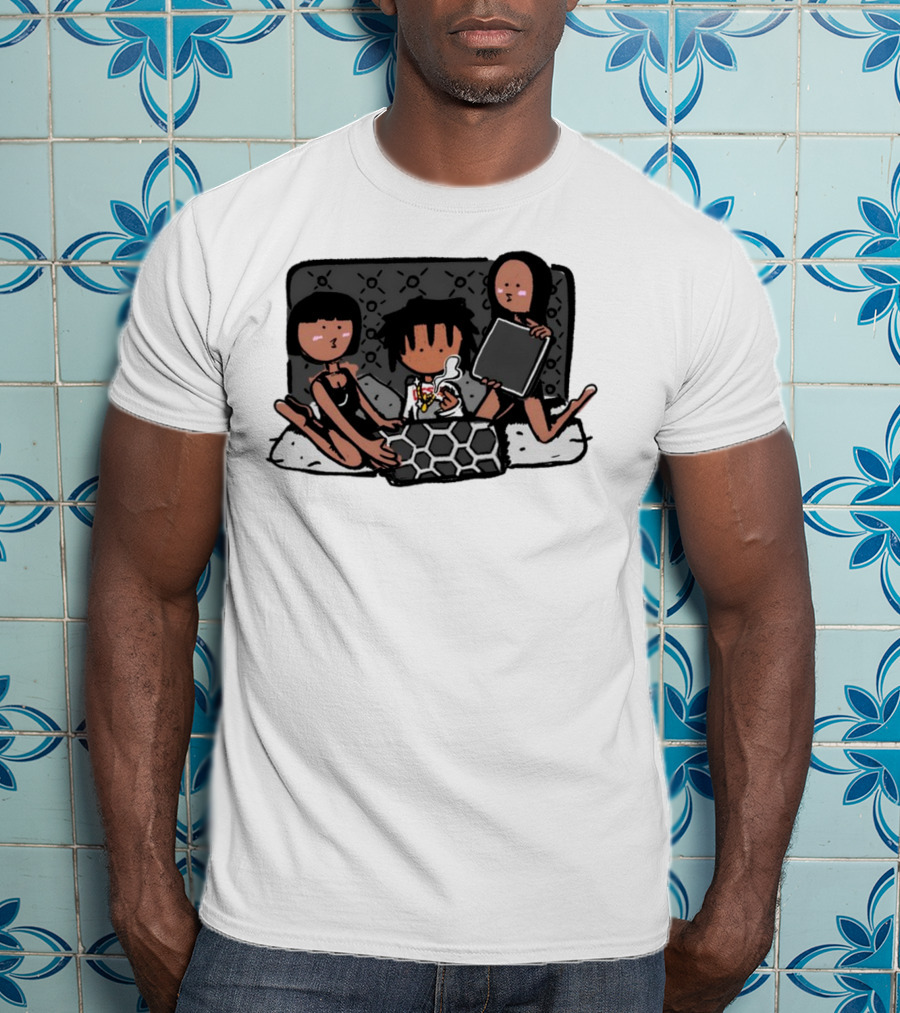 Kodone Playboi Carti Self Titled Cartoon Character With Two Figures In Black Outlines And Geometric T-Shirt