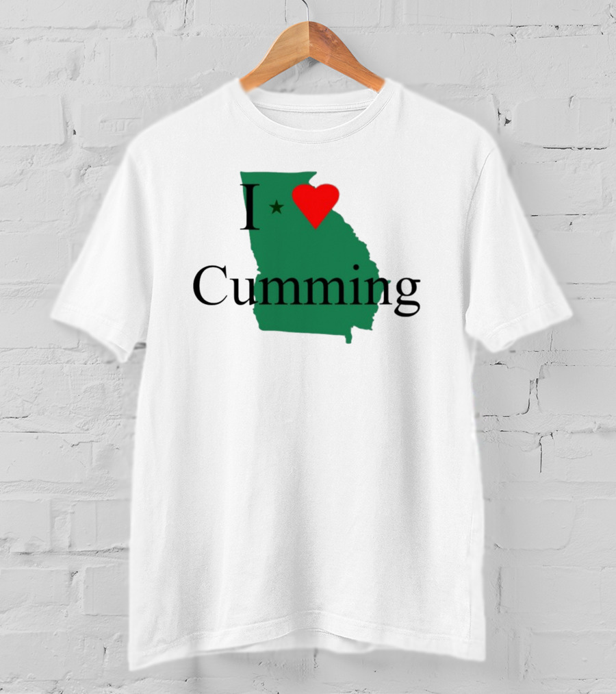 I Love Cumming Georgia Map With Heart And Star T-Shirt