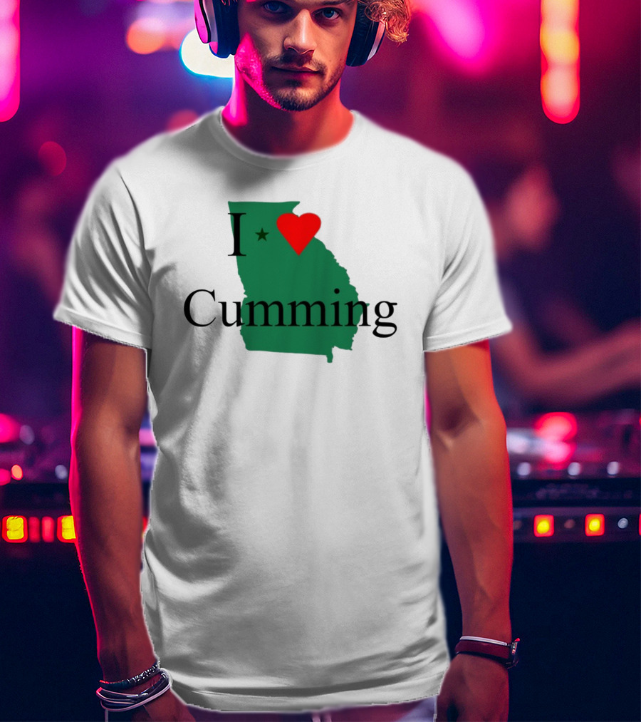 I Love Cumming Georgia Map With Heart And Star T-Shirt