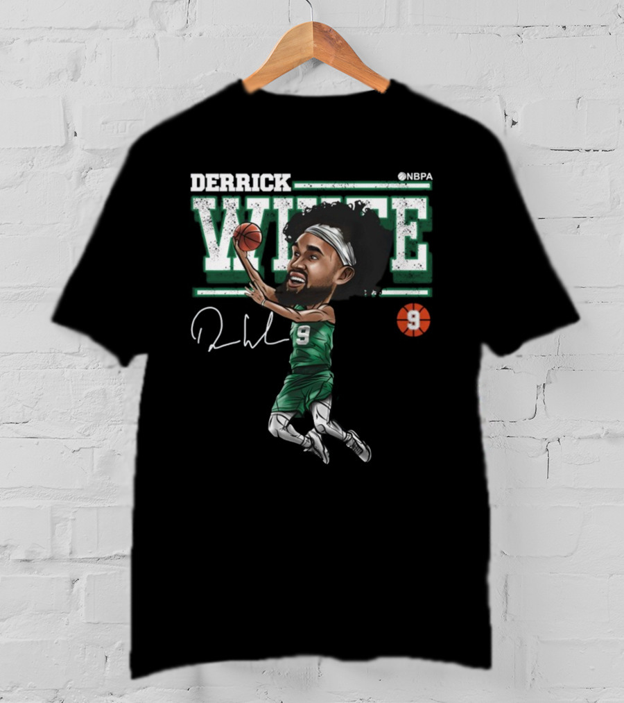 Derrick White NBPA Boston Basketball Cartoon Number 9 T-Shirt