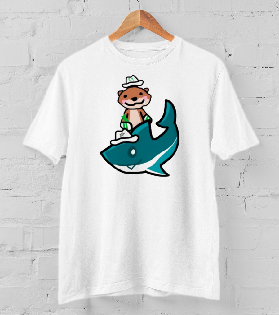 Jake Otter Shark Captain Otter Riding Shark T-Shirt