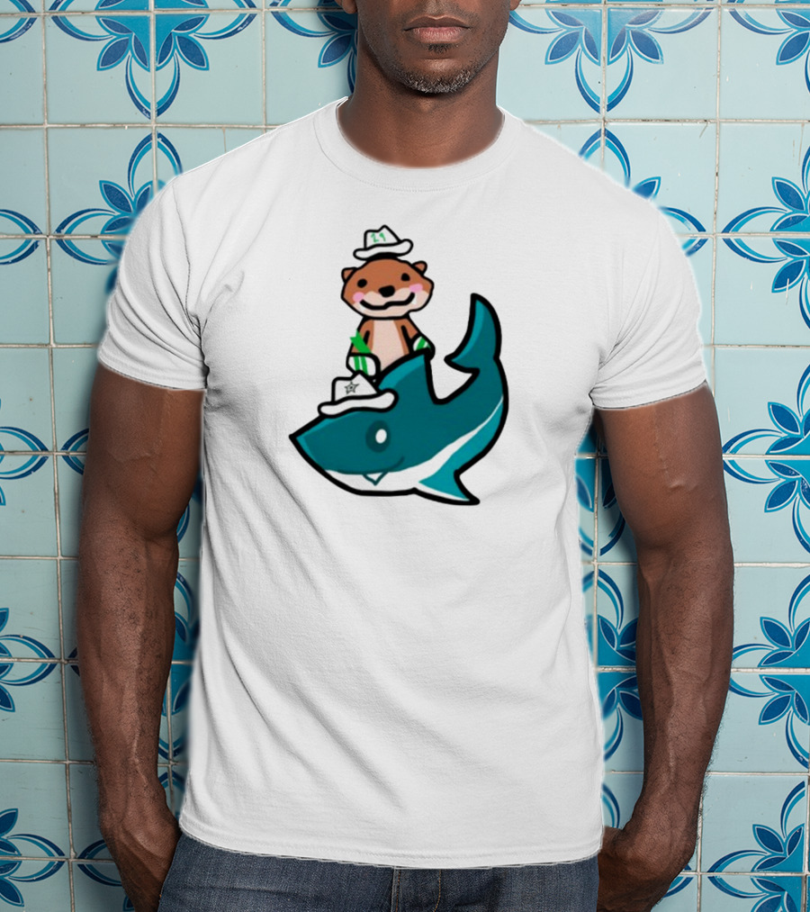 Jake Otter Shark Captain Otter Riding Shark T-Shirt