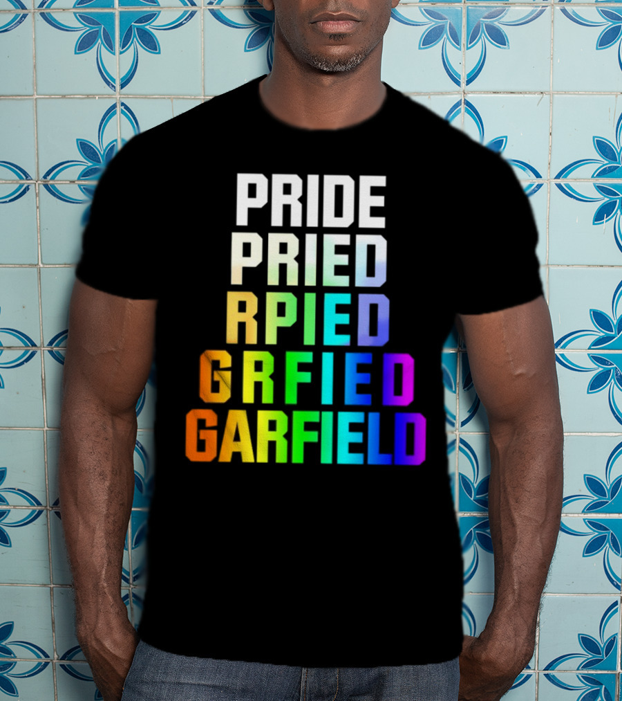 Pride Rainbow Garfield Parody Text Evolution T-Shirt