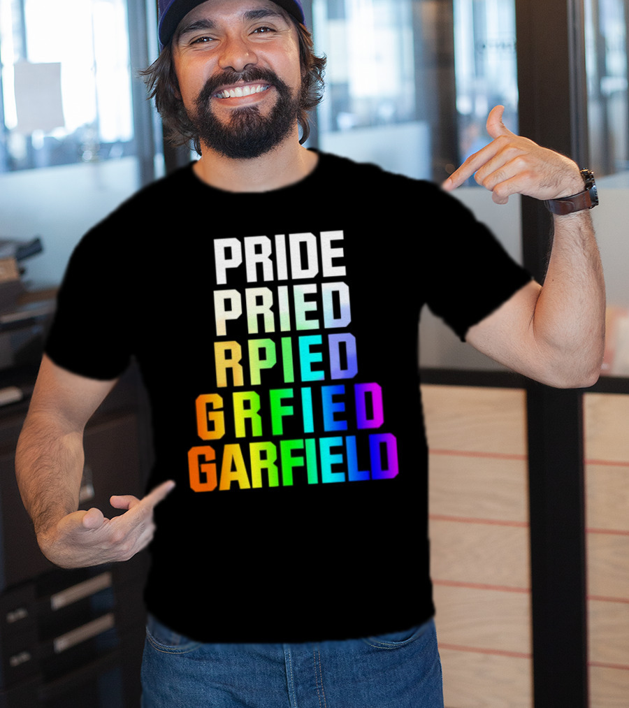 Pride Rainbow Garfield Parody Text Evolution T-Shirt