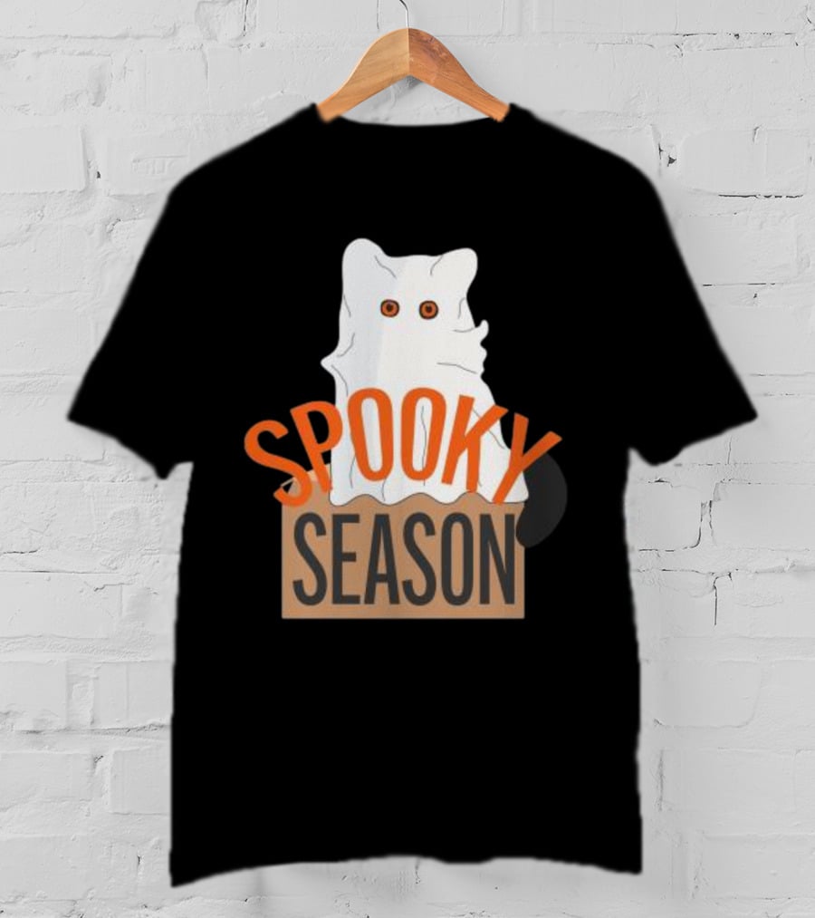 Spooky Season Cute Cat As Ghost Halloween T-Shirt
