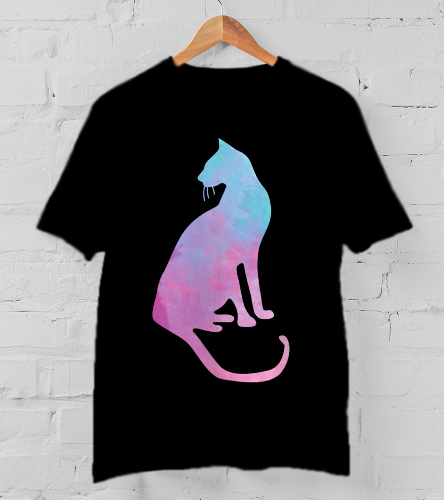 Watercolor Cat Silhouette Pastel Colors T-Shirt