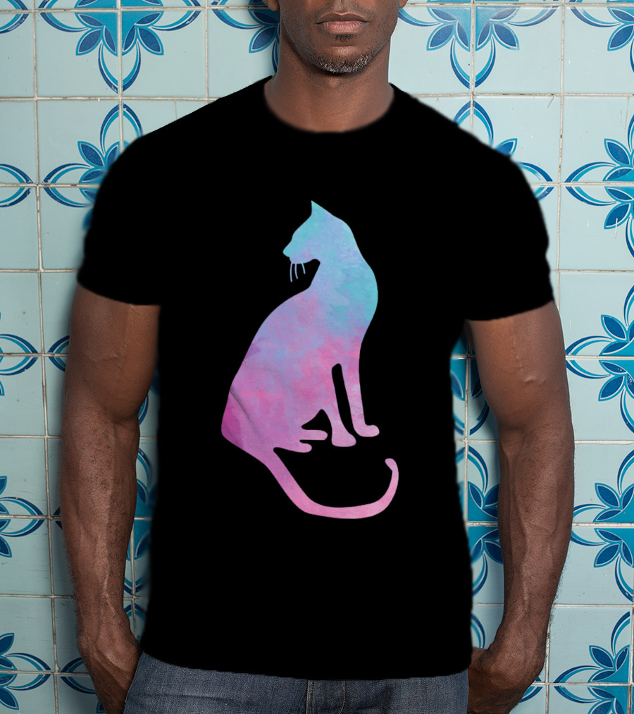 Watercolor Cat Silhouette Pastel Colors T-Shirt