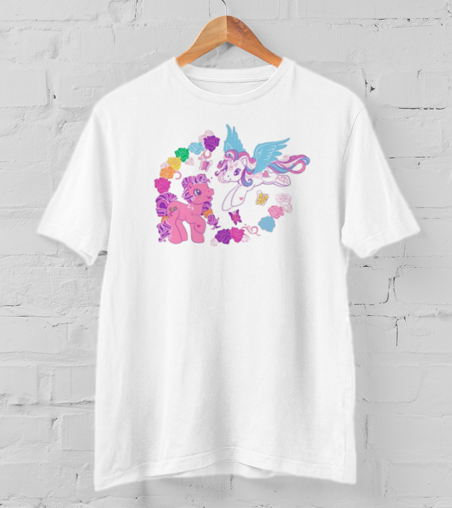 My Little Pony Rainbow Pegasus And Unicorn With Colorful Hearts And Stars T-Shirt