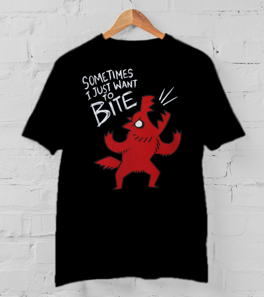 Sometimes I Just Want To Bite Cartoon Red Wolf Character T-Shirt