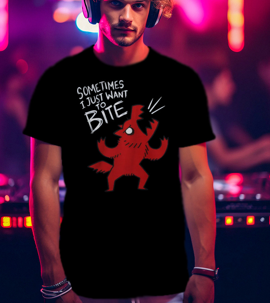 Sometimes I Just Want To Bite Cartoon Red Wolf Character T-Shirt