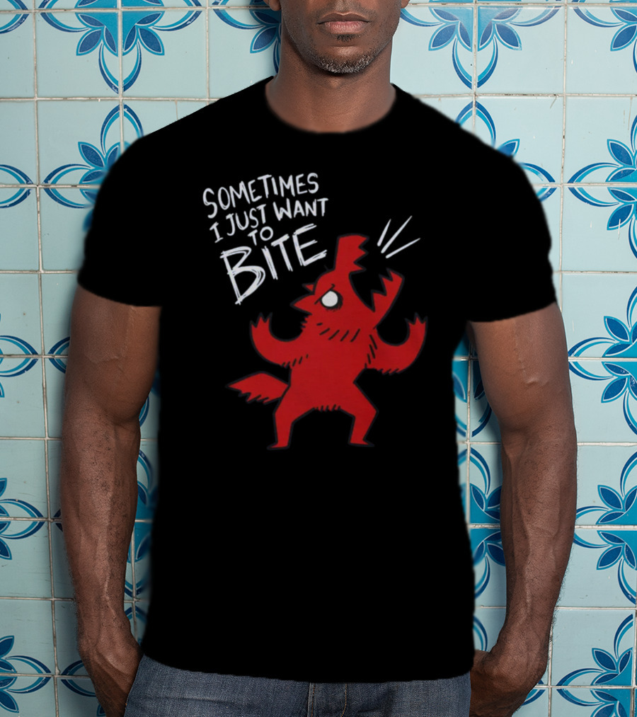 Sometimes I Just Want To Bite Cartoon Red Wolf Character T-Shirt