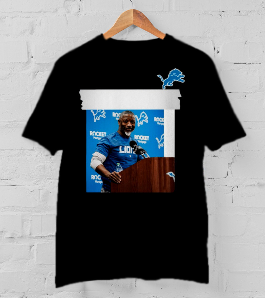 Lions DC Aaron Glenn Rocket Mortgage Press Conference Detroit Football T-Shirt