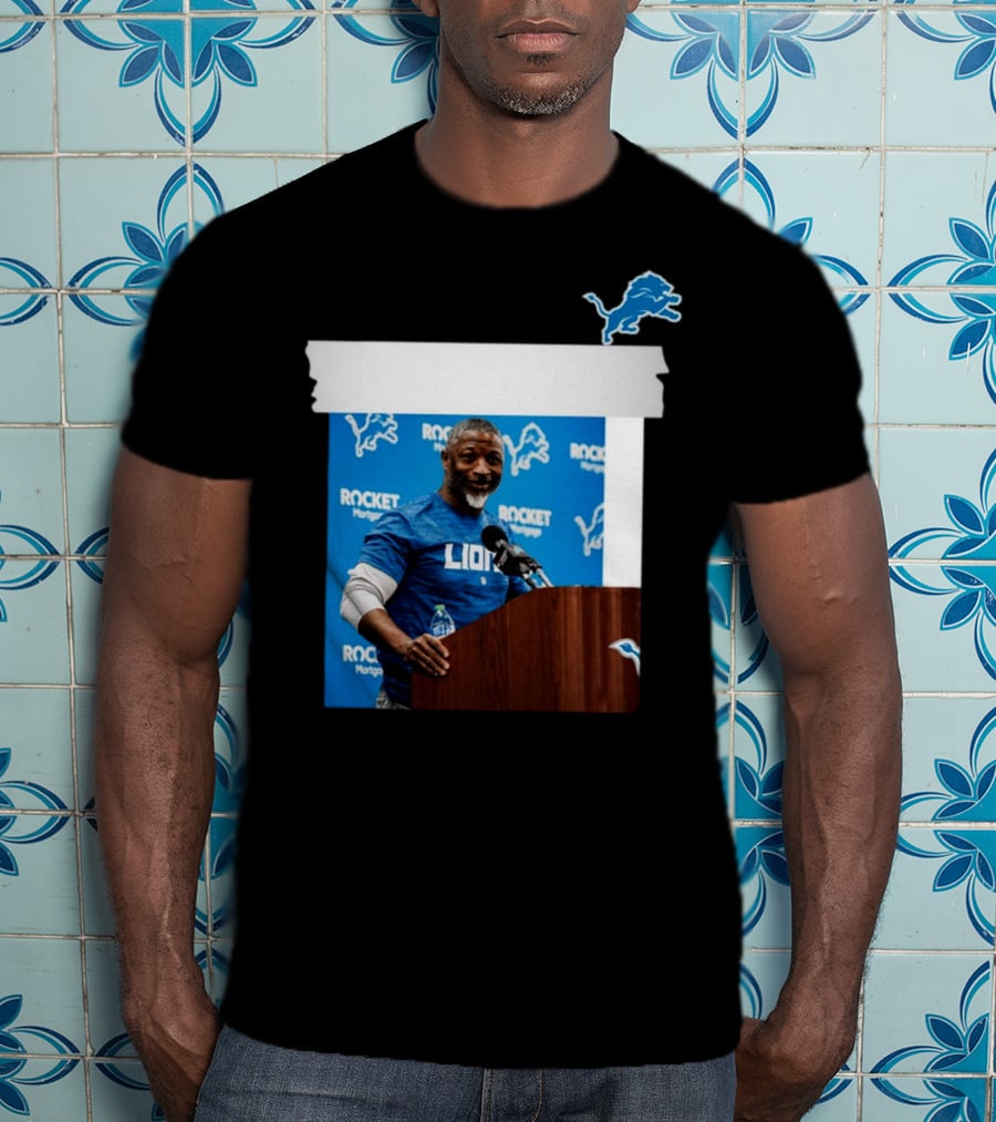 Lions DC Aaron Glenn Rocket Mortgage Press Conference Detroit Football T-Shirt