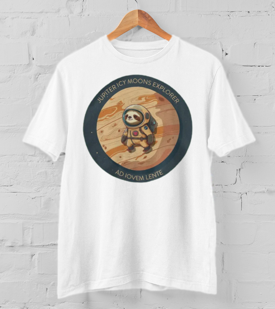 Jupiter Icy Moons Explorer Ad Iovem Lente Space Sloth In Astronaut Suit T-Shirt