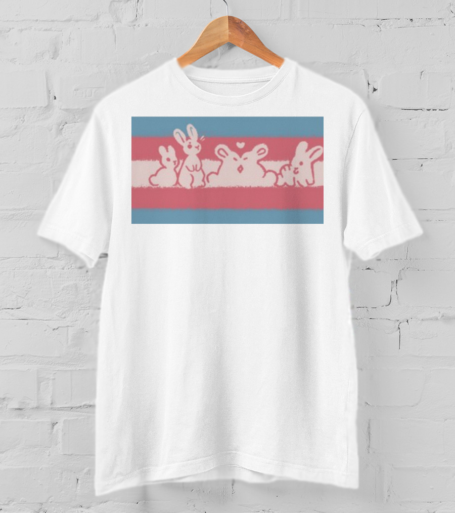 Starsleeps Trans Pride Rabbits On Transgender Flag Background T-Shirt