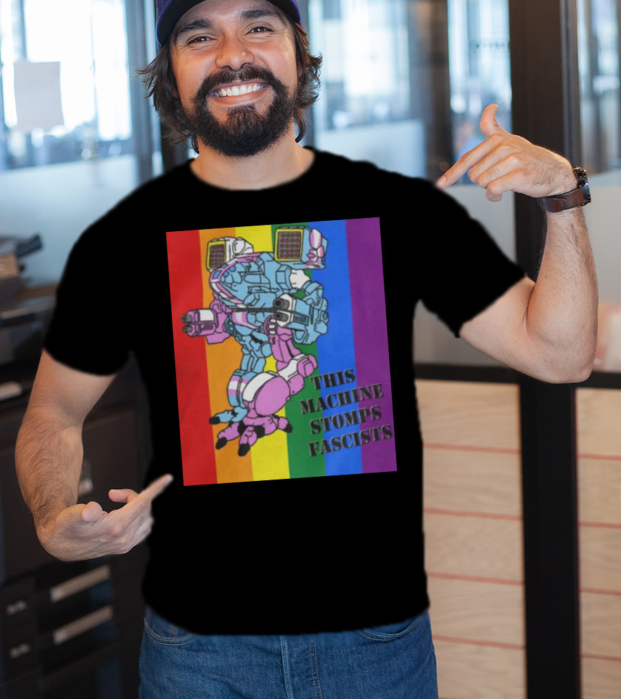 This Machine Stomps Fascists Mech Rainbow Stripes T-Shirt