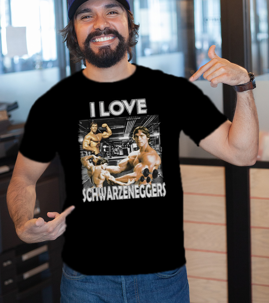 I Love Schwarzenggers Bodybuilding Gym Poses Workout Dumbbells T-Shirt