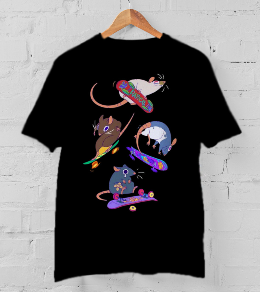 Kay Ratical Skateboarding Rats Colorful Boards T-Shirt
