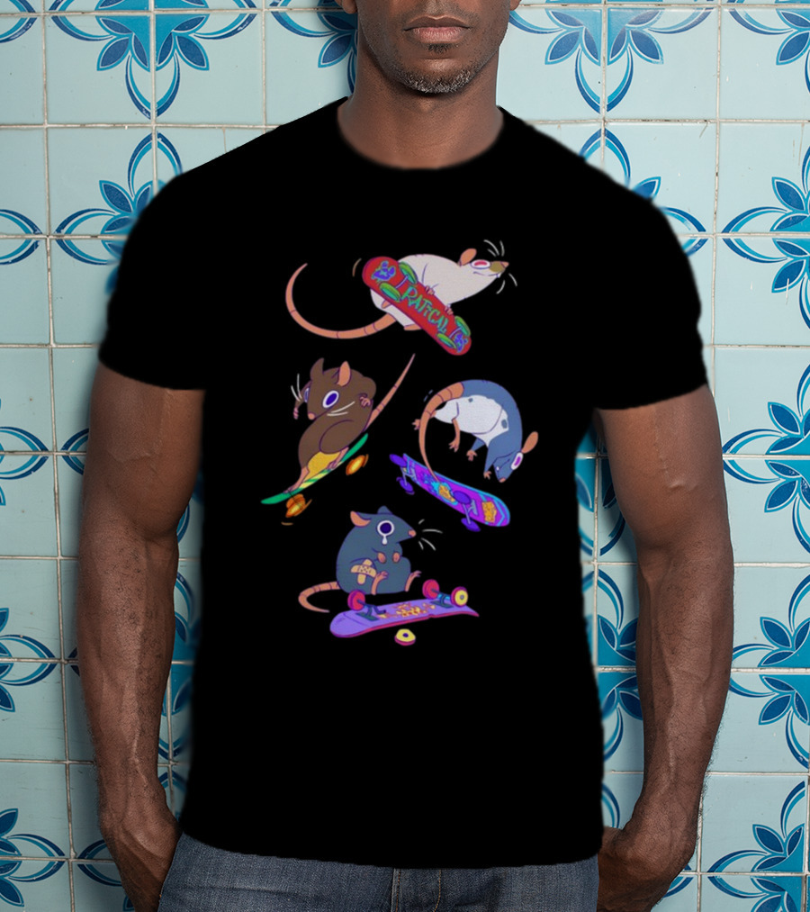Kay Ratical Skateboarding Rats Colorful Boards T-Shirt