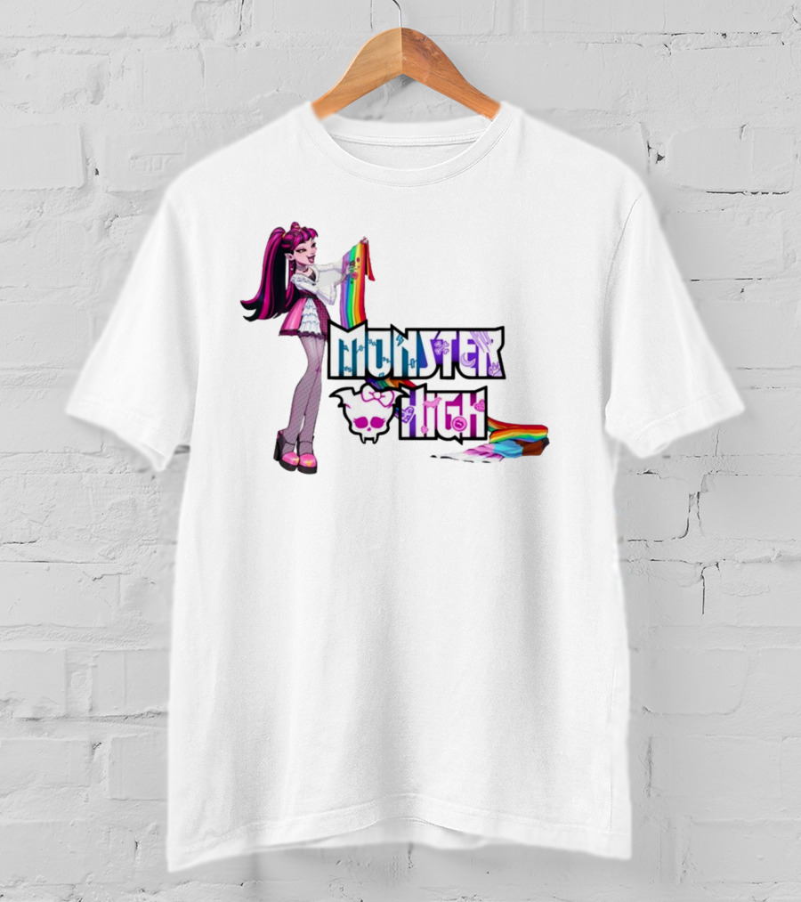 Monster High Draculaura Holding Pride Rainbow Flag T-Shirt