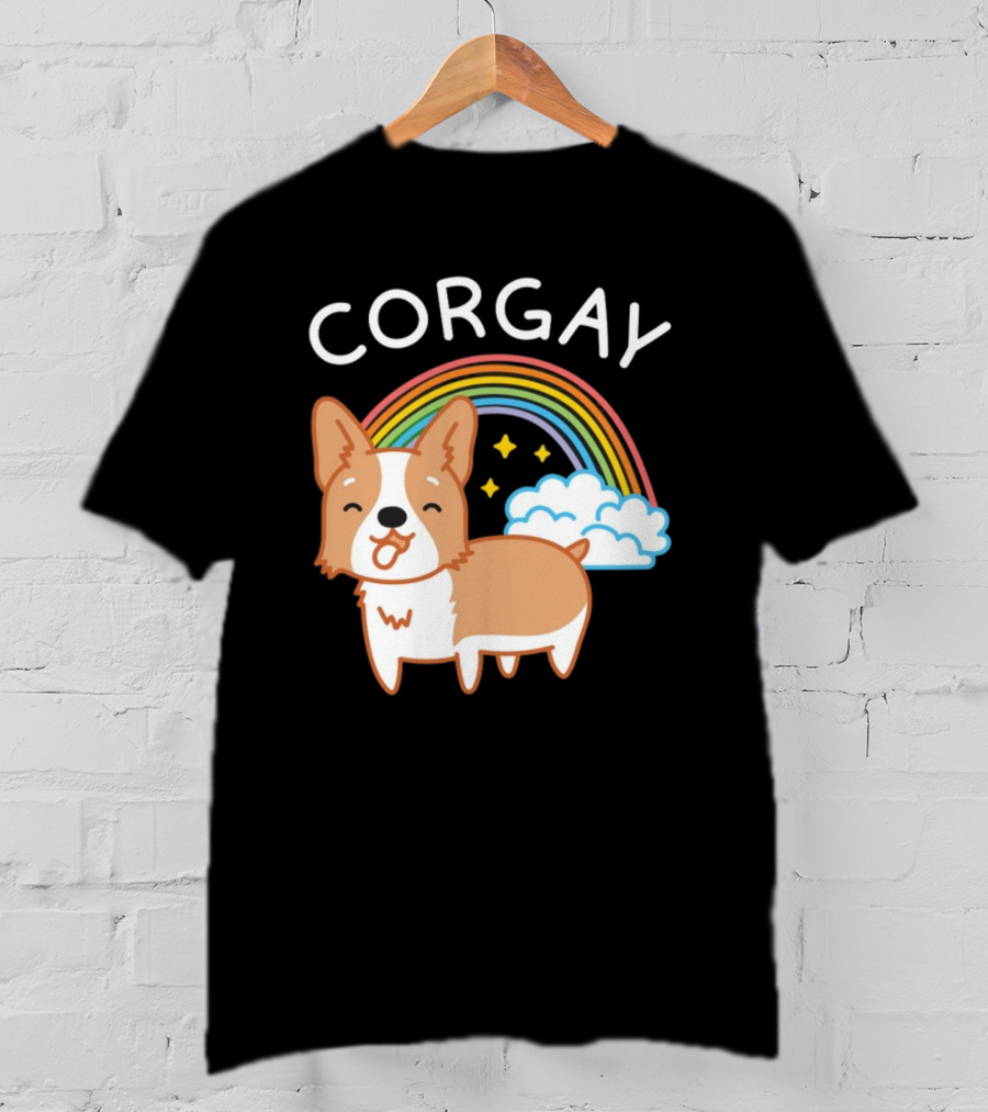 Corgay Rainbow Clouds And Stars With Corgi T-Shirt
