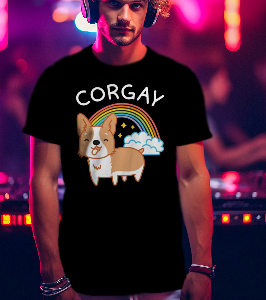 Corgay Rainbow Clouds And Stars With Corgi T-Shirt