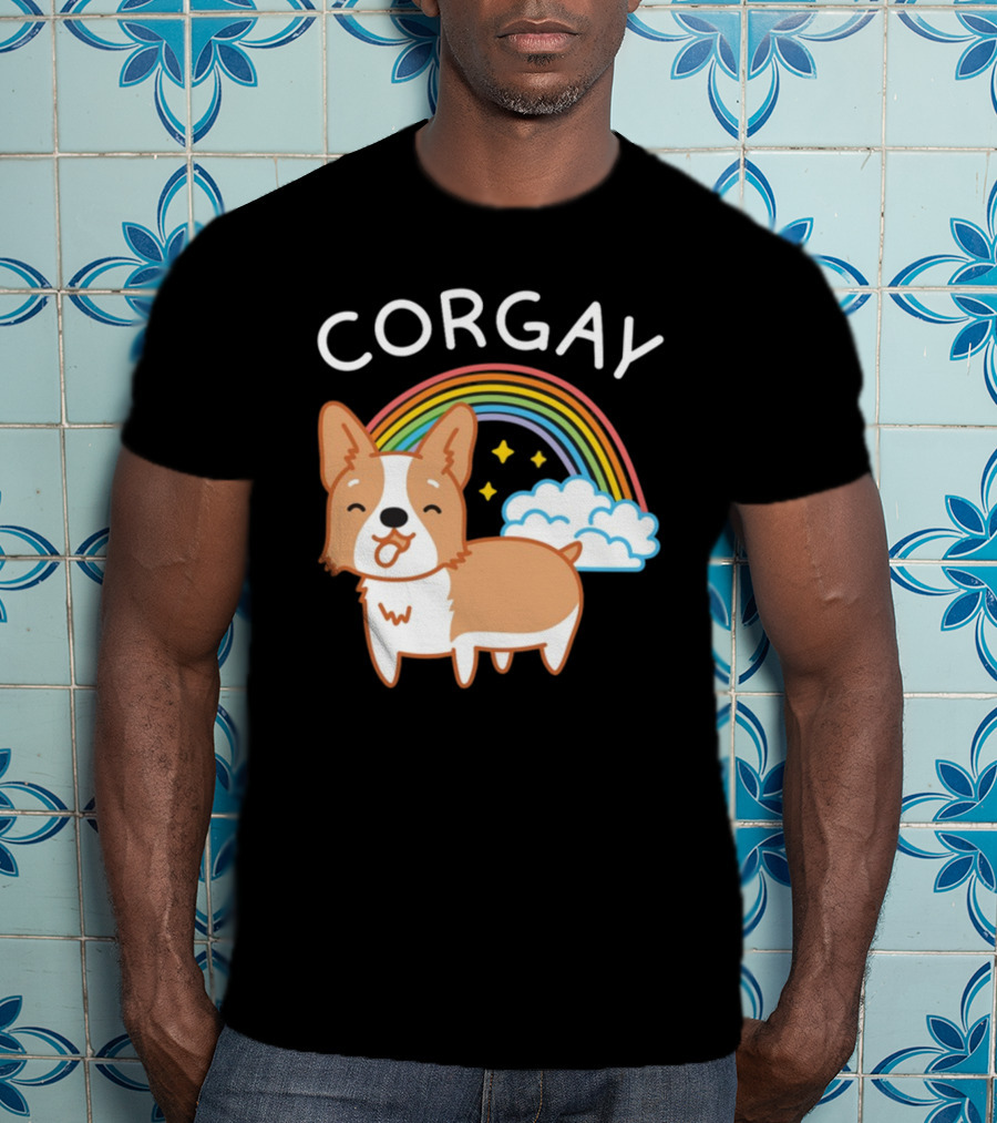 Corgay Rainbow Clouds And Stars With Corgi T-Shirt