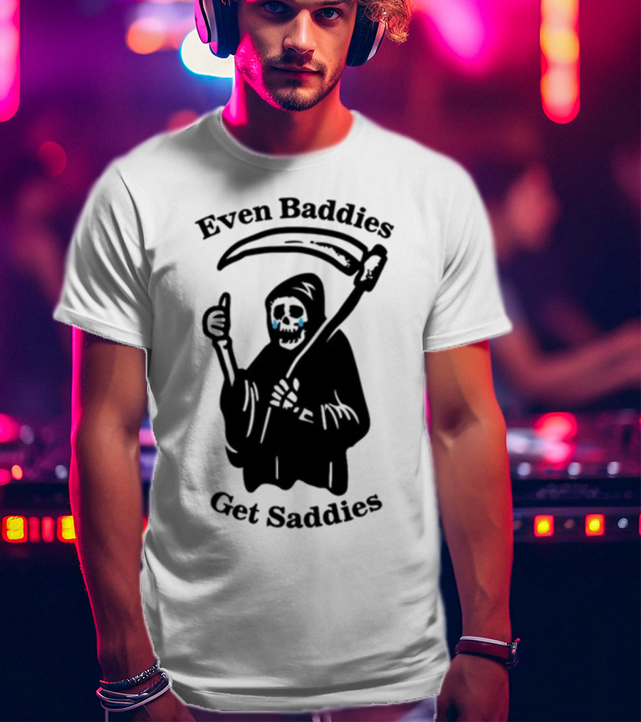 Even Baddies Get Saddies Cartoon Grim Reaper Crying T-Shirt