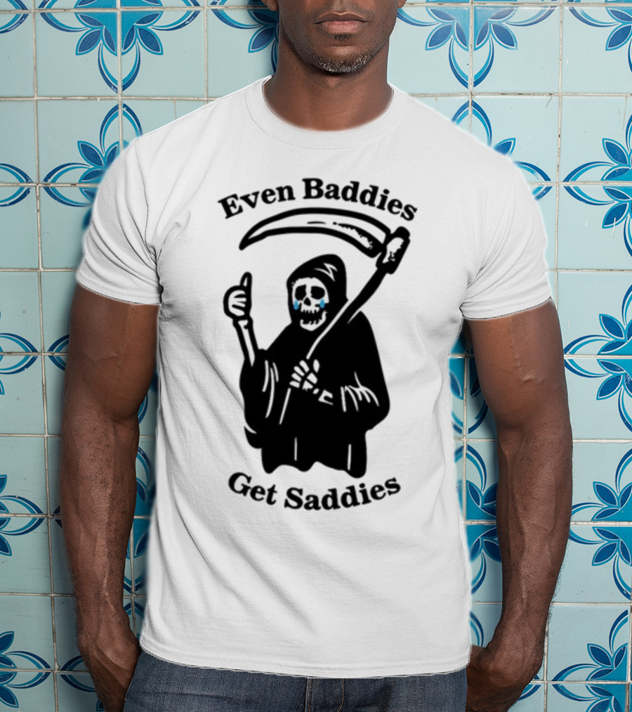 Even Baddies Get Saddies Cartoon Grim Reaper Crying T-Shirt