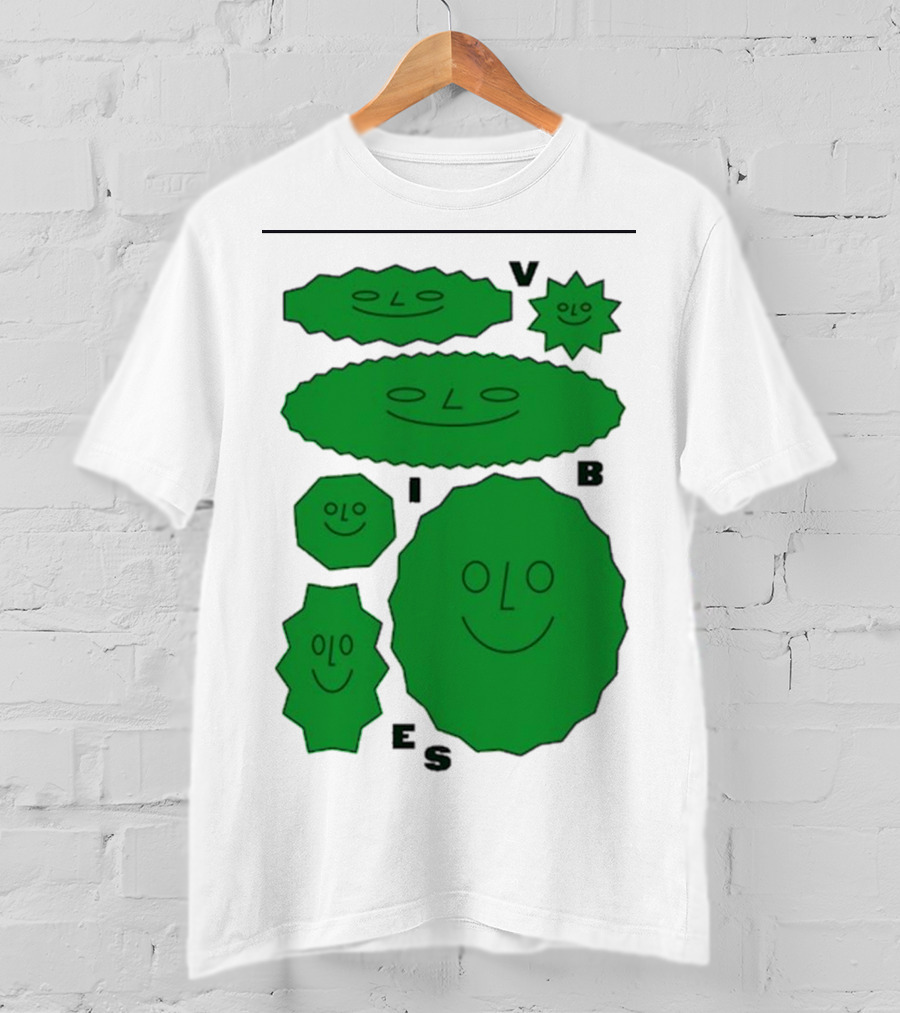 Vibes Smiling Green Shapes Faces T-Shirt