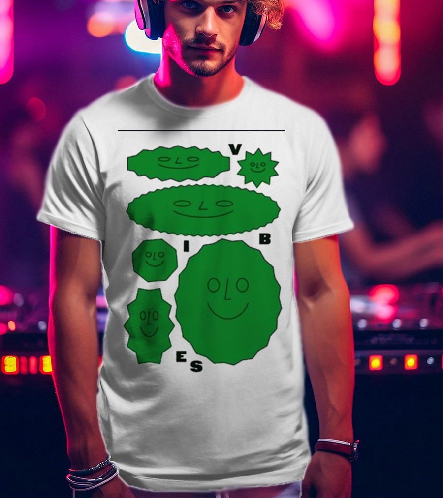 Vibes Smiling Green Shapes Faces T-Shirt