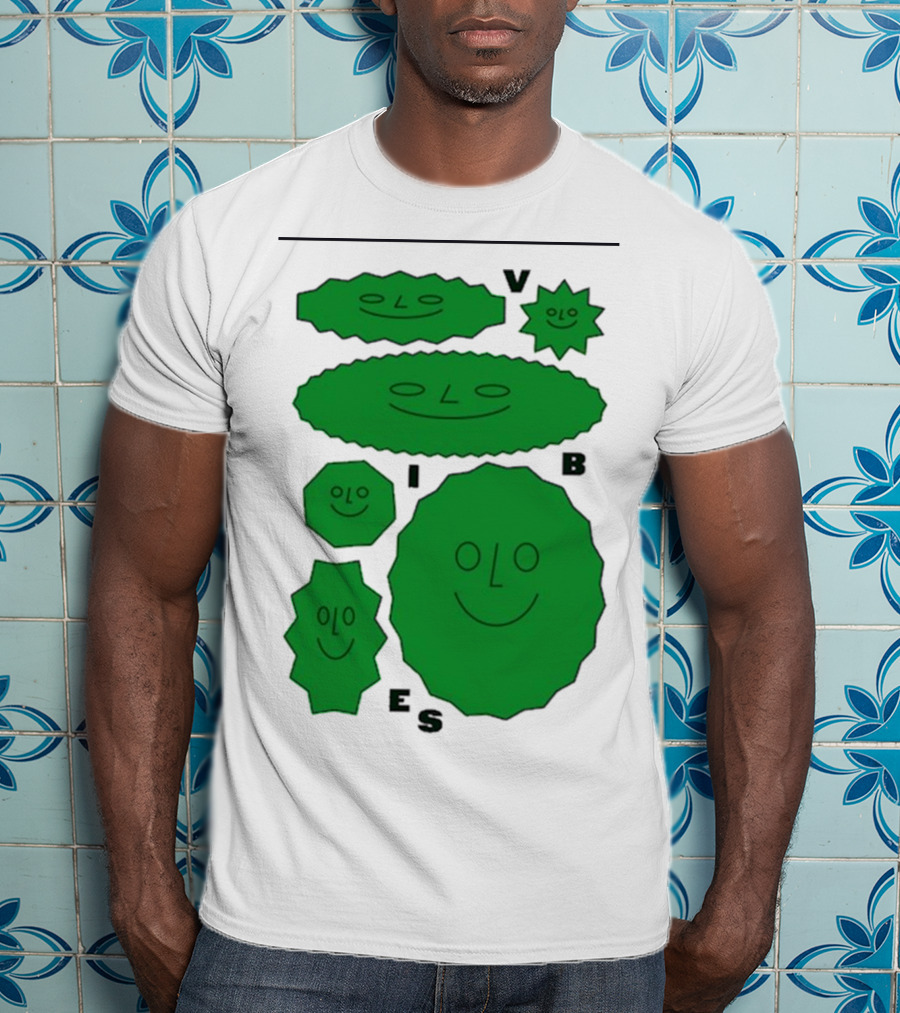 Vibes Smiling Green Shapes Faces T-Shirt