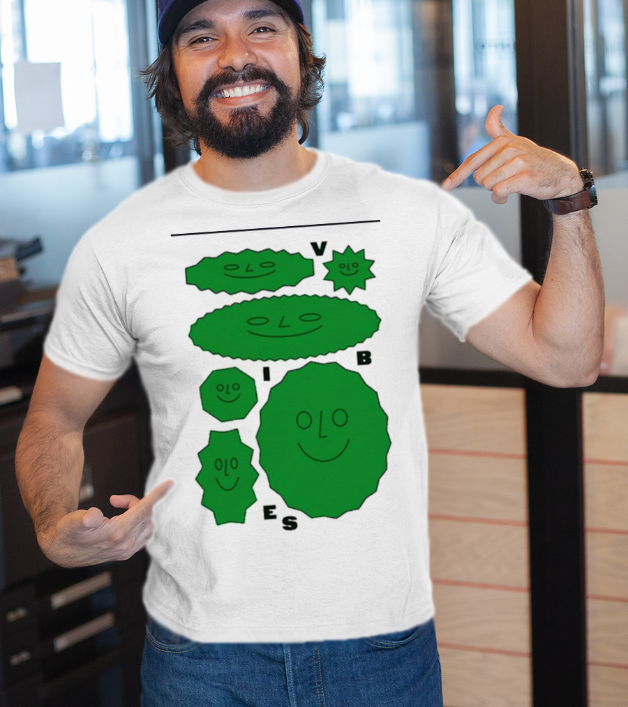 Vibes Smiling Green Shapes Faces T-Shirt