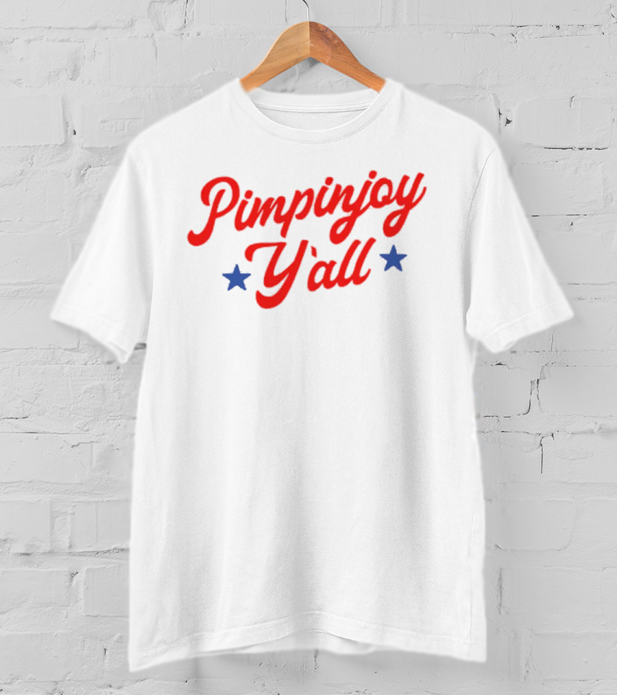 Pimpinjoy Y'All Red Script With Blue Stars T-Shirt