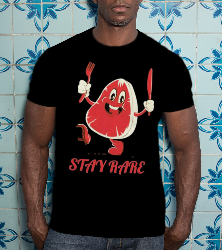 Stay Rare Cartoon Steak With Fork And Knife T-Shirt
