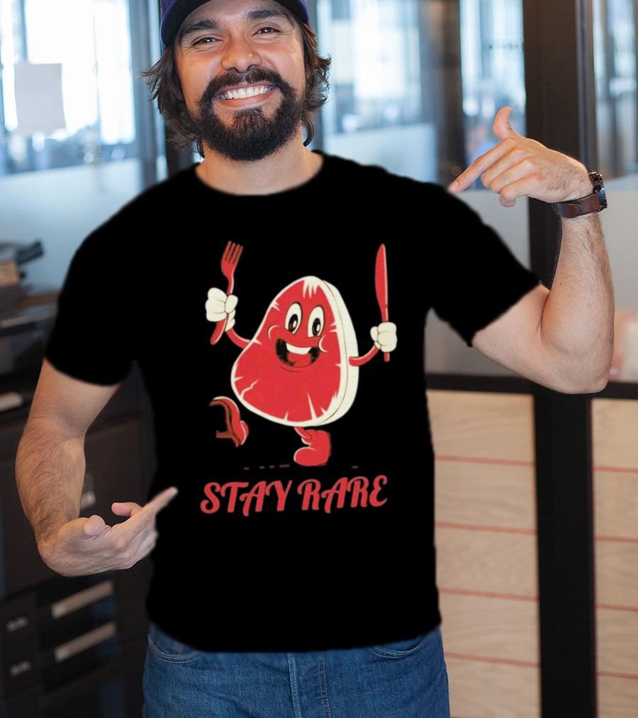 Stay Rare Cartoon Steak With Fork And Knife T-Shirt