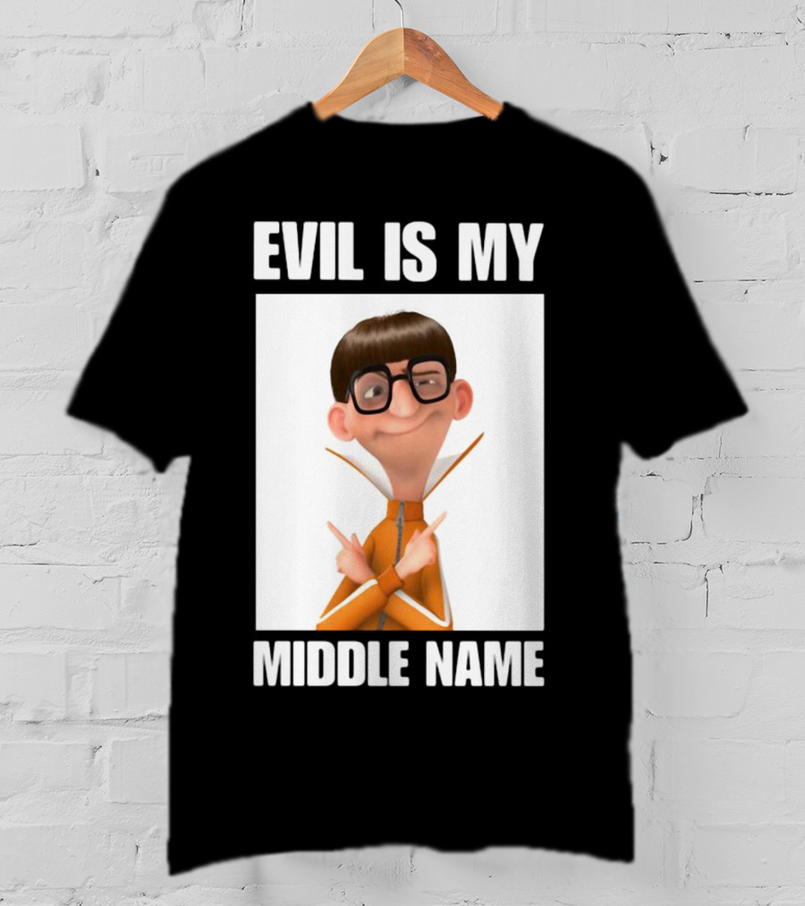 Evil Is My Middle Name Animated Character With Orange Outfit And Glasses T-Shirt
