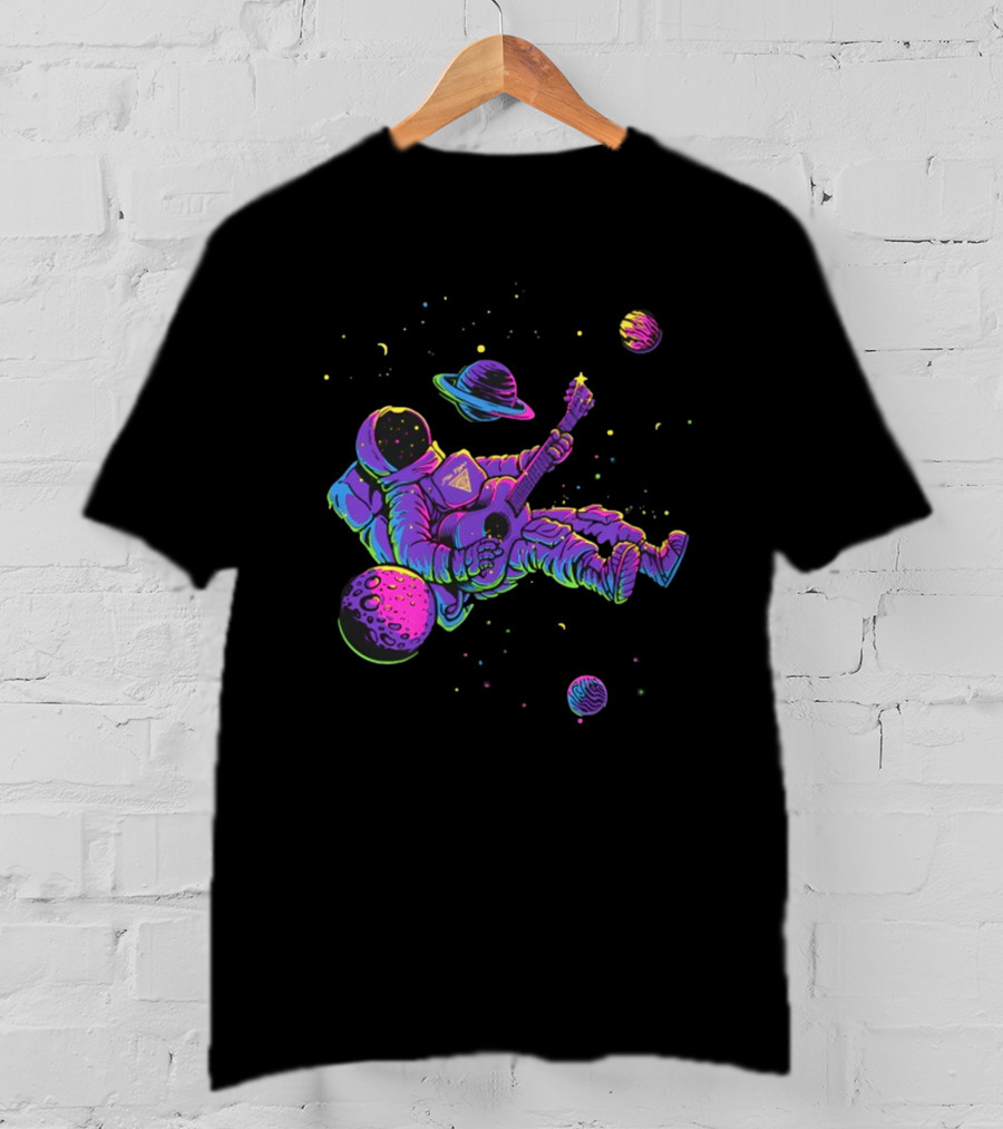 Mile Higher Far Out Astronaut Playing Guitar In Space Among Planets T-Shirt