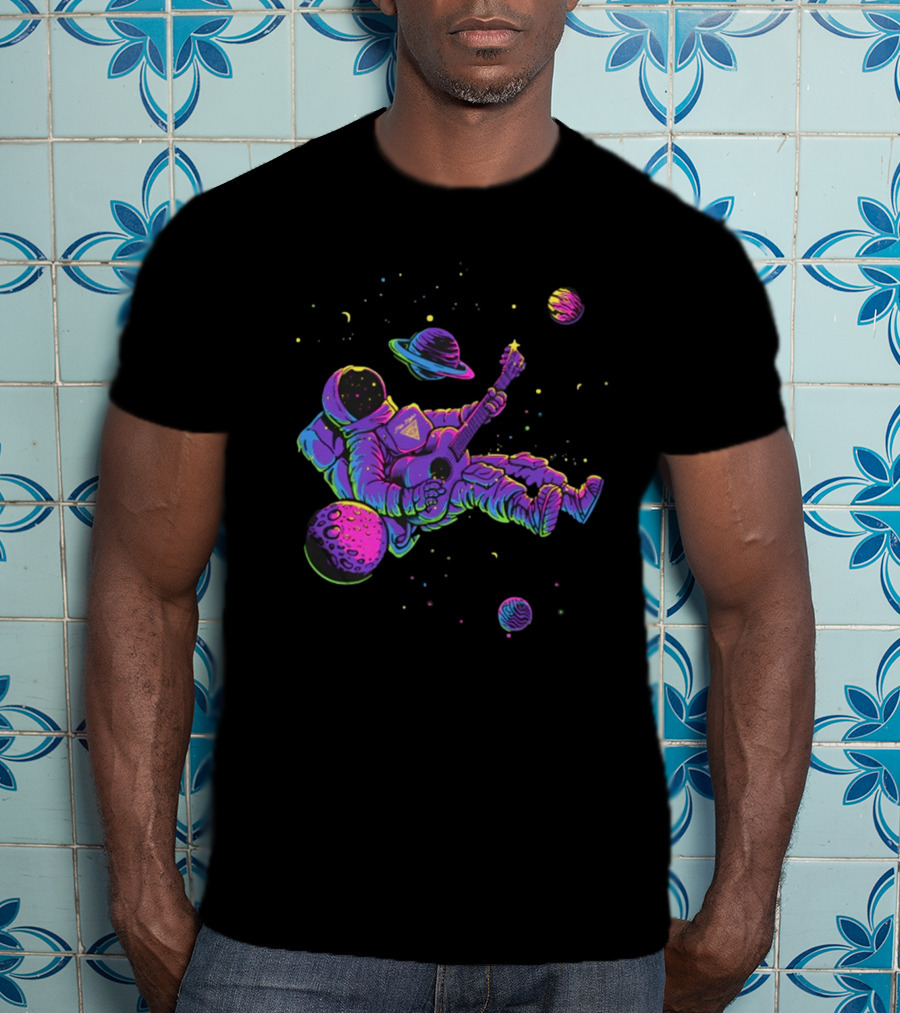 Mile Higher Far Out Astronaut Playing Guitar In Space Among Planets T-Shirt