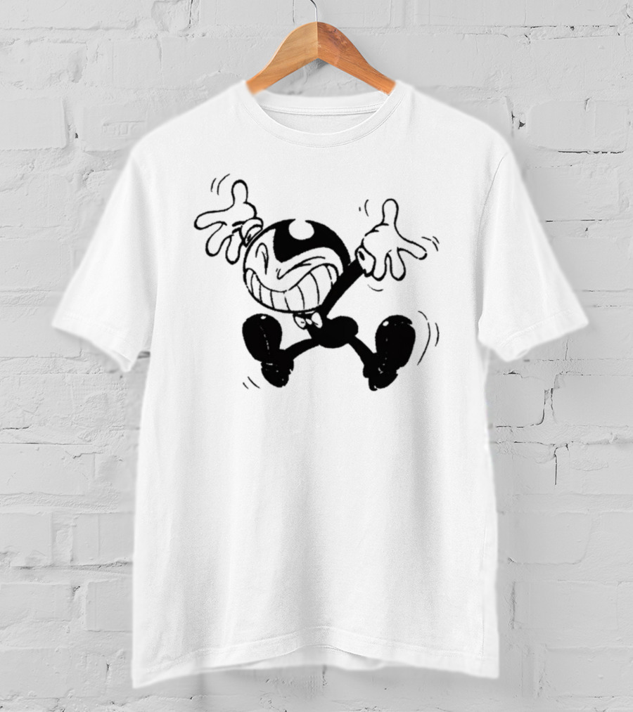 Bendy Jumping Smiling Animated Character Ringer T-Shirt