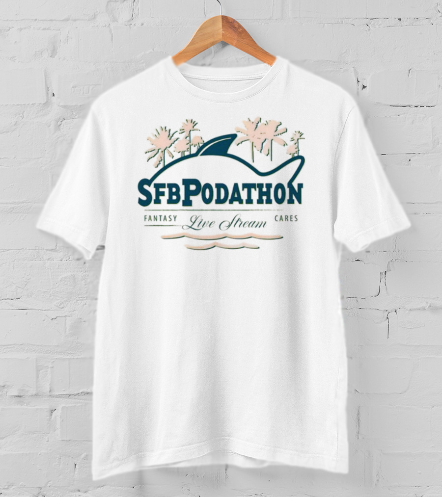 SFB Podathon Fantasy Cares Live Stream Tropical Shark Palm Trees T-Shirt