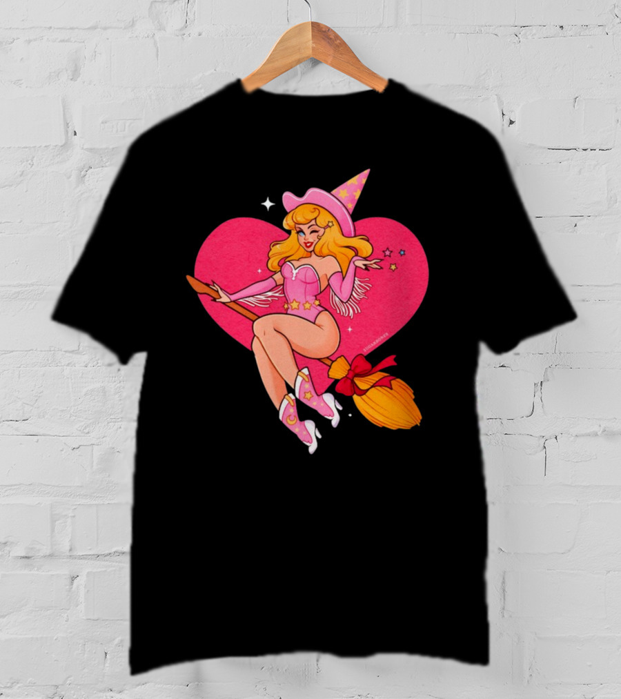 Sugarbones Barbie Witch Heart Pink Broomstick Stars T-Shirt