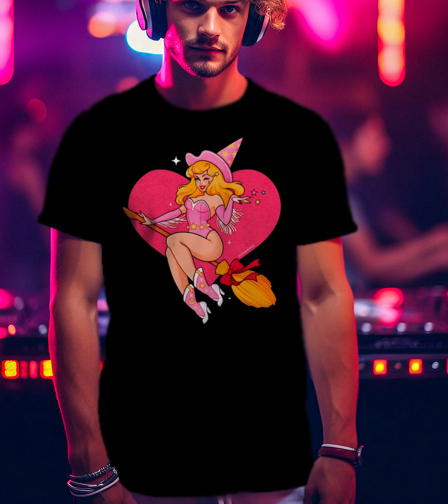 Sugarbones Barbie Witch Heart Pink Broomstick Stars T-Shirt