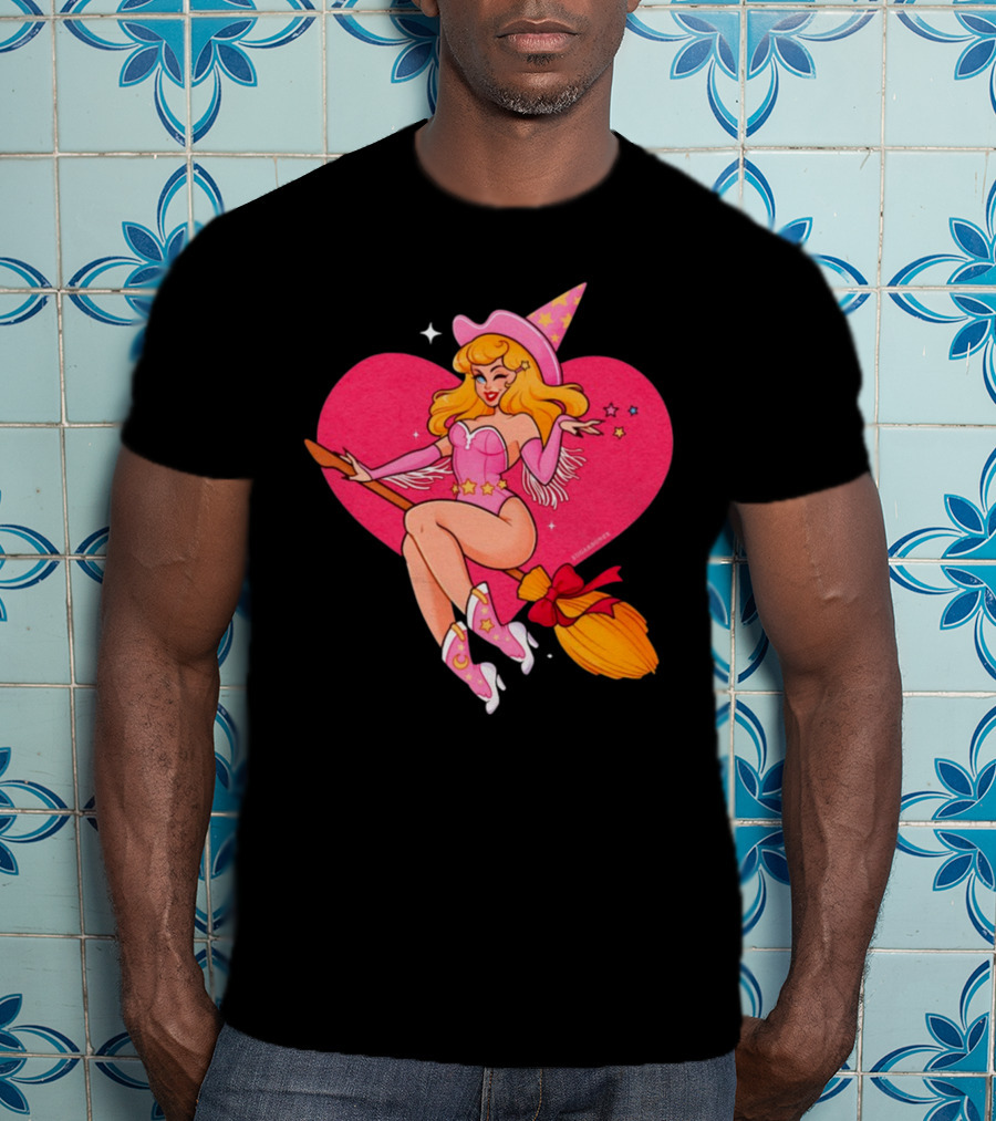Sugarbones Barbie Witch Heart Pink Broomstick Stars T-Shirt