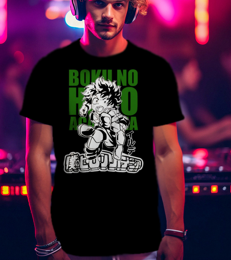 Boku No Hero Academia Manga Style Character Japanese Text T-Shirt