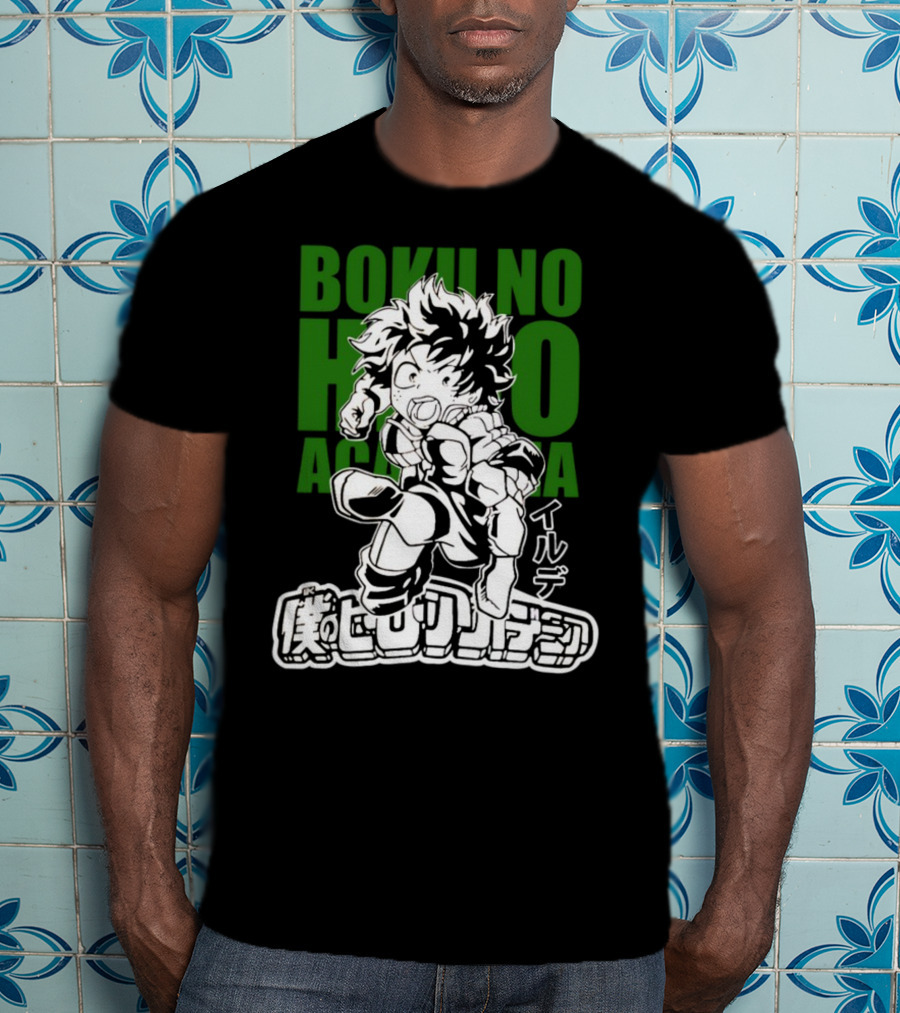 Boku No Hero Academia Manga Style Character Japanese Text T-Shirt