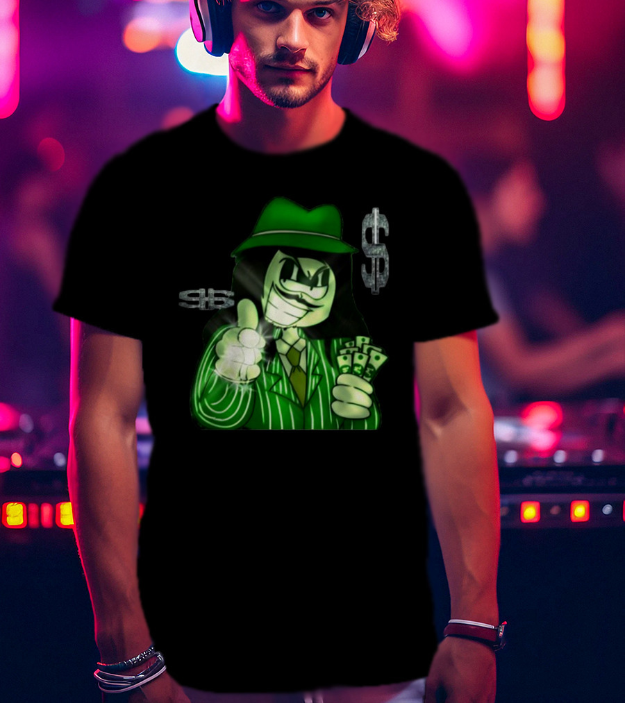 Green Gangsta Spongewhang With Money And Dollar Signs T-Shirt